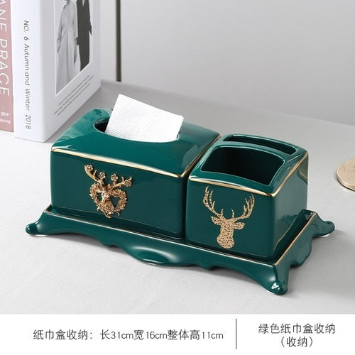 European Ceramic Dark Green Metal Ashtray Creative Luxury Room Coffee Table Anti Fly Ash Portable Ashtray Gift for Boyfriend New