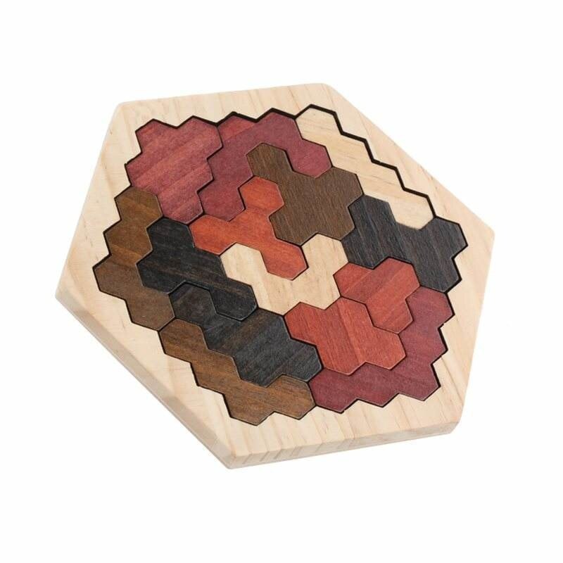 Hexagonal Wooden Puzzles IQ Game Educational Toys For Children Kids Adults Tangram Board IQ Brain Teaser Montessori Toys Gifts