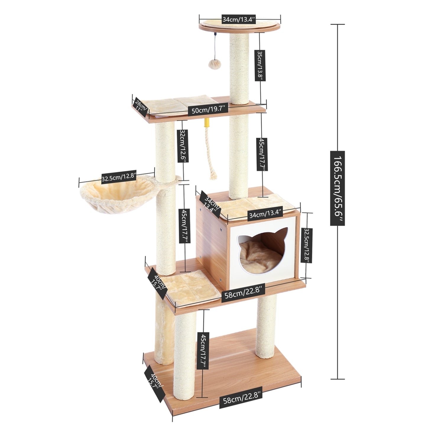 Fast Delivery Pet Cat Tree House Tower Condo Wood Cat Scratching Sisal-Covered Scratch Posts Pads with Play Ball for Cats Kitten