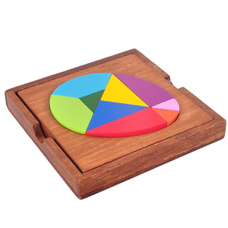 Hexagonal Wooden Puzzles IQ Game Educational Toys For Children Kids Adults Tangram Board IQ Brain Teaser Montessori Toys Gifts