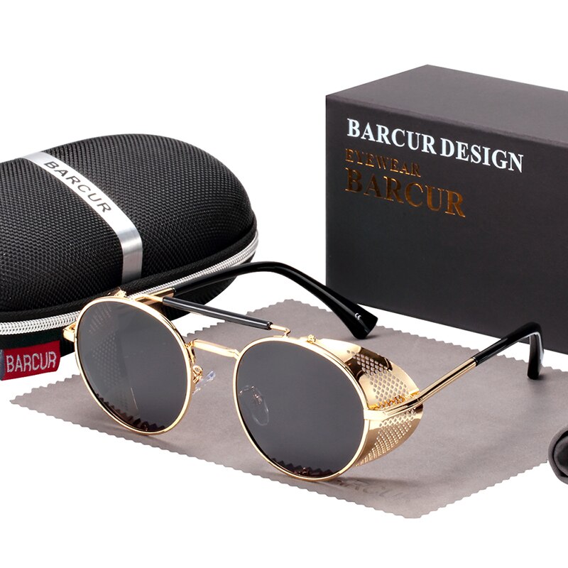 BARCUR Round Polarized Sunglasses Gothic Steampunk Sunglasses Men Women Vintage Shades UV400