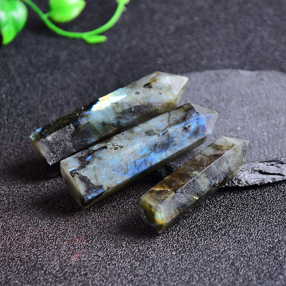 Natural Crystal labradorite Quartz Point Healing Stone Hexagonal Prisms 50-80mm Obelisk Wand Treatment Stone DIY Gift 1PC