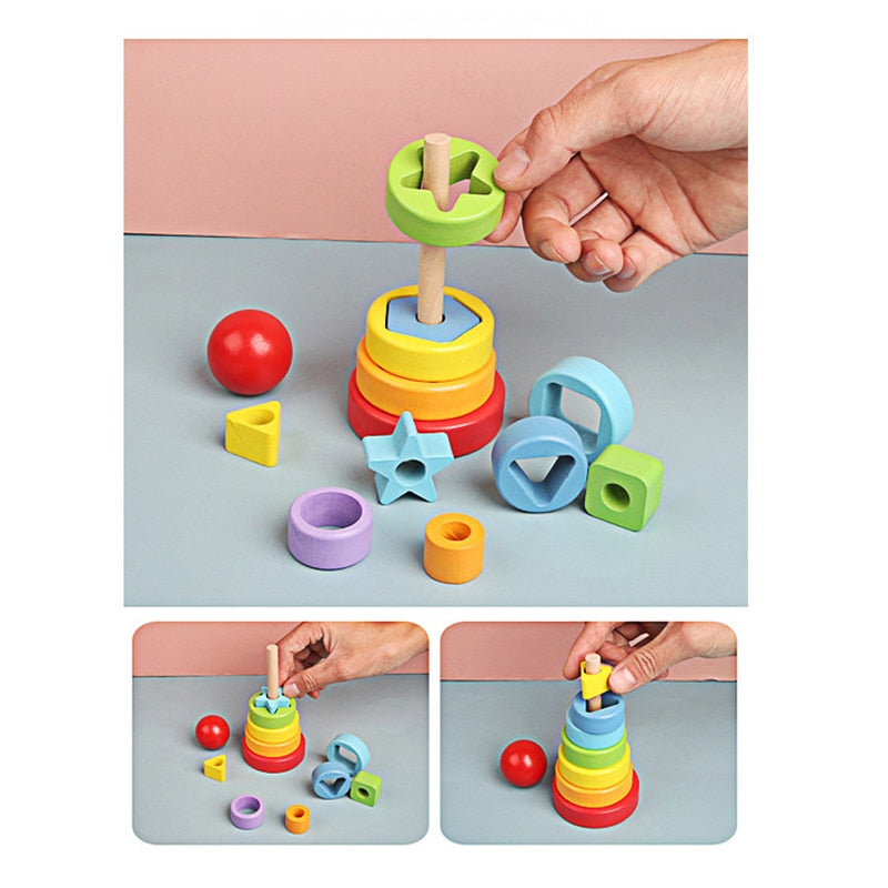 Montessori Baby Wooden Toys 3D Children's Educational Early  Learning  Wooden Rainbow Building Blocks Toys For Children Kid Gift