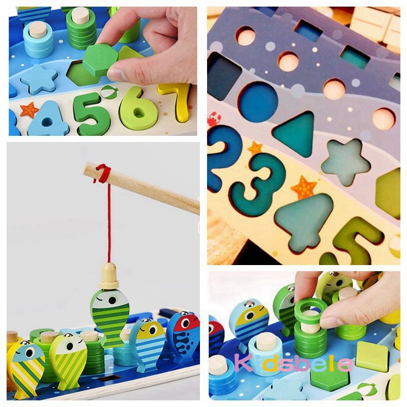 Kids Montessori Math Toys For Toddlers Educational Wooden Puzzle Toys Count Number Shape Matching Sorter Games Board Toy