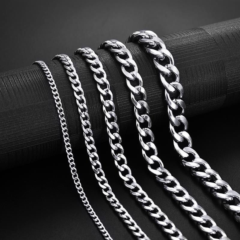 Jiayiqi 3-11 mm Men Chain Bracelet Stainless Steel Curb Cuban Link Chain Bangle for Male Women Hiphop Trendy Wrist Jewelry Gift