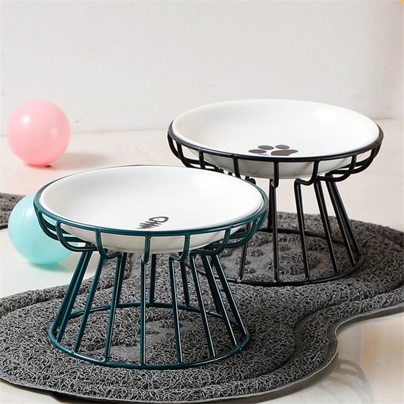 Fashion High-end Pet Bowl Various Cartoon Paw Patterns Stainless Steel Shelf Ceramic Bowl Feeding for Dog and Cat Pet Feeder