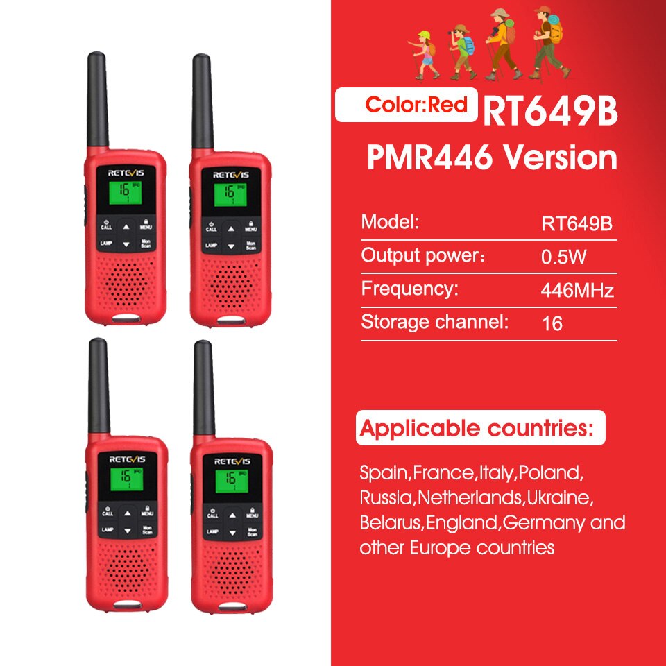 Retevis RT649B Walkie Talkie 2 or 4 Pcs PMR446 Walkie-talkies 1.8km for Motorola Two-way Radio Hunting Fishing Rechargeable VOX