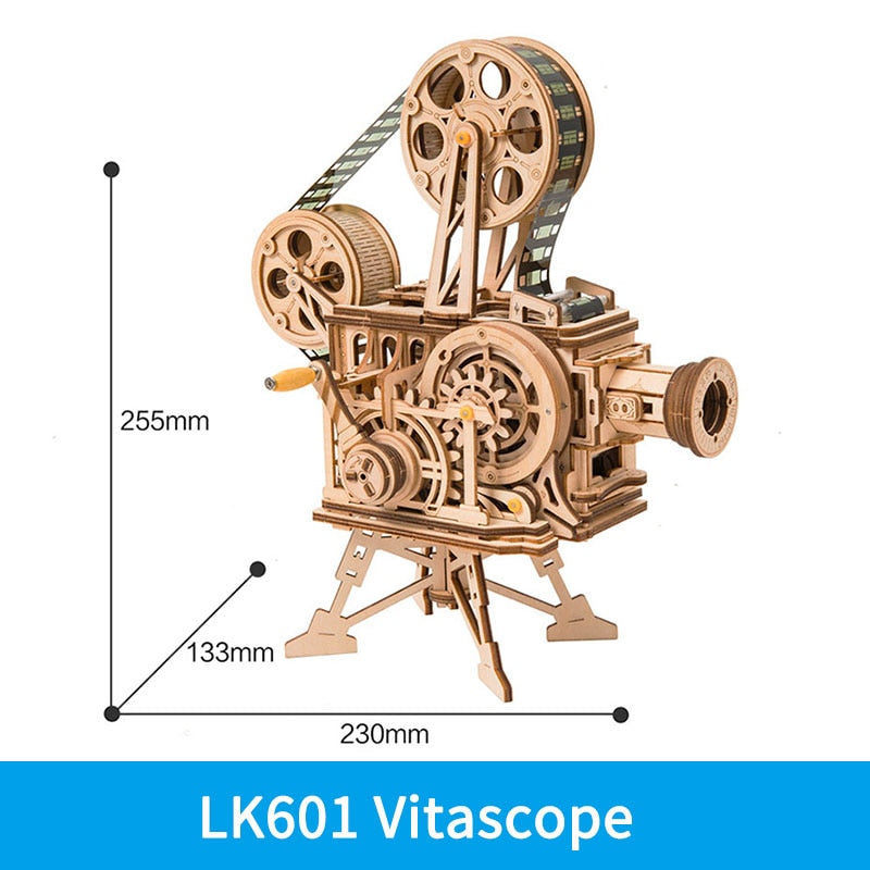 Robotime ROKR Hand Crank Projector Classic Film Vitascope 3D Wooden Puzzle Model Building Toys for Children Adult LK601