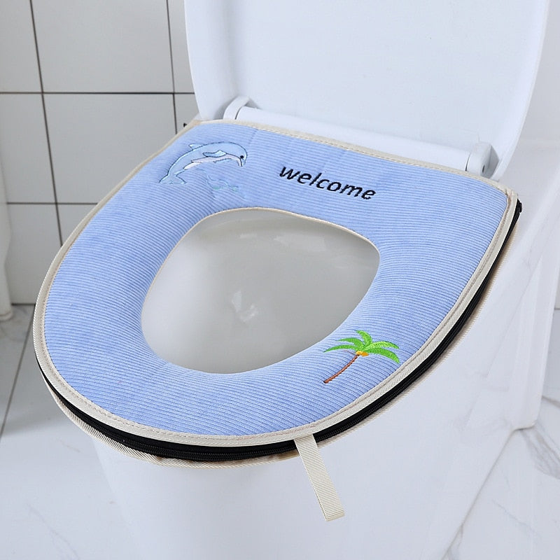 Toilet Cover Plush Seat Cover Models Waterproof Universal Model Toilet Ring Washable Zipper Bathroom Mat Decorative Toilet Seat