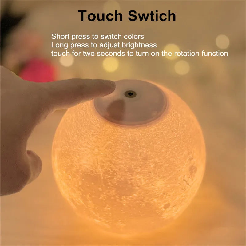 16 Colors Creative 3D Led Moon Night Lamp 360° Rotating Lunar Night Light for Home Office Room Touch Control Desktop Moon Lamp