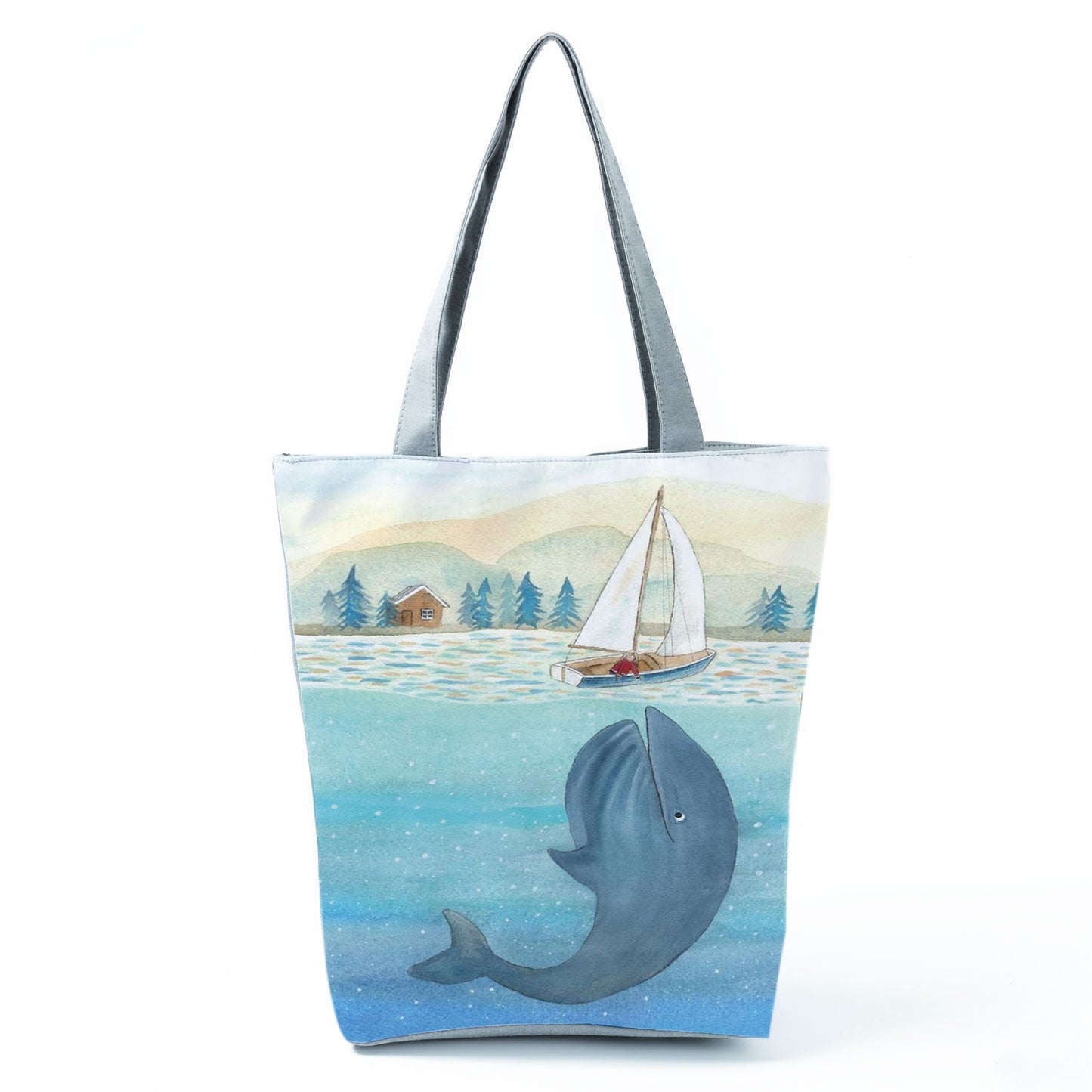 Ocean Shell Print Tote Bag Shoulder Bag Practical Casual Tote Foldable Reusable Shopping Bags High Capacity Portable Beach Bag