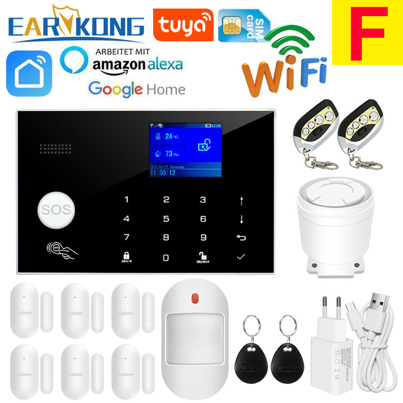 Wifi GSM Alarm System 433MHz Home Burglar Security Alarm Wireless Wired Detector RFID Touch Keyboard Temperature Humidity Alexa