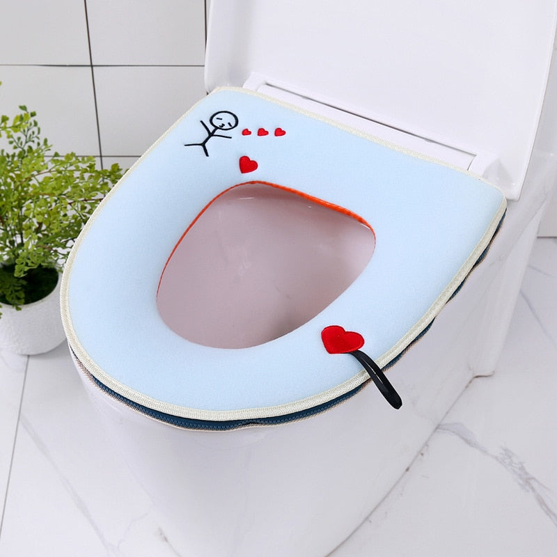 Toilet Cover Plush Seat Cover Models Waterproof Universal Model Toilet Ring Washable Zipper Bathroom Mat Decorative Toilet Seat