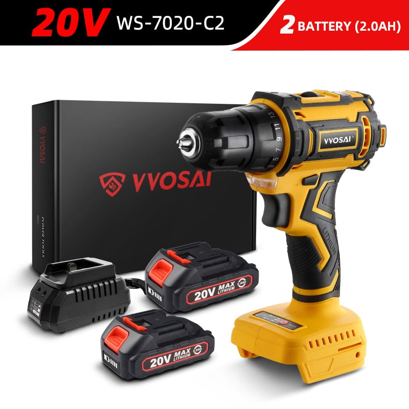 VVOSAI 20V Brushless Electric Drill 50NM Cordless Screwdriver Lithium-Ion Battery Mini Electric Power Screwdriver MT-Series Tool