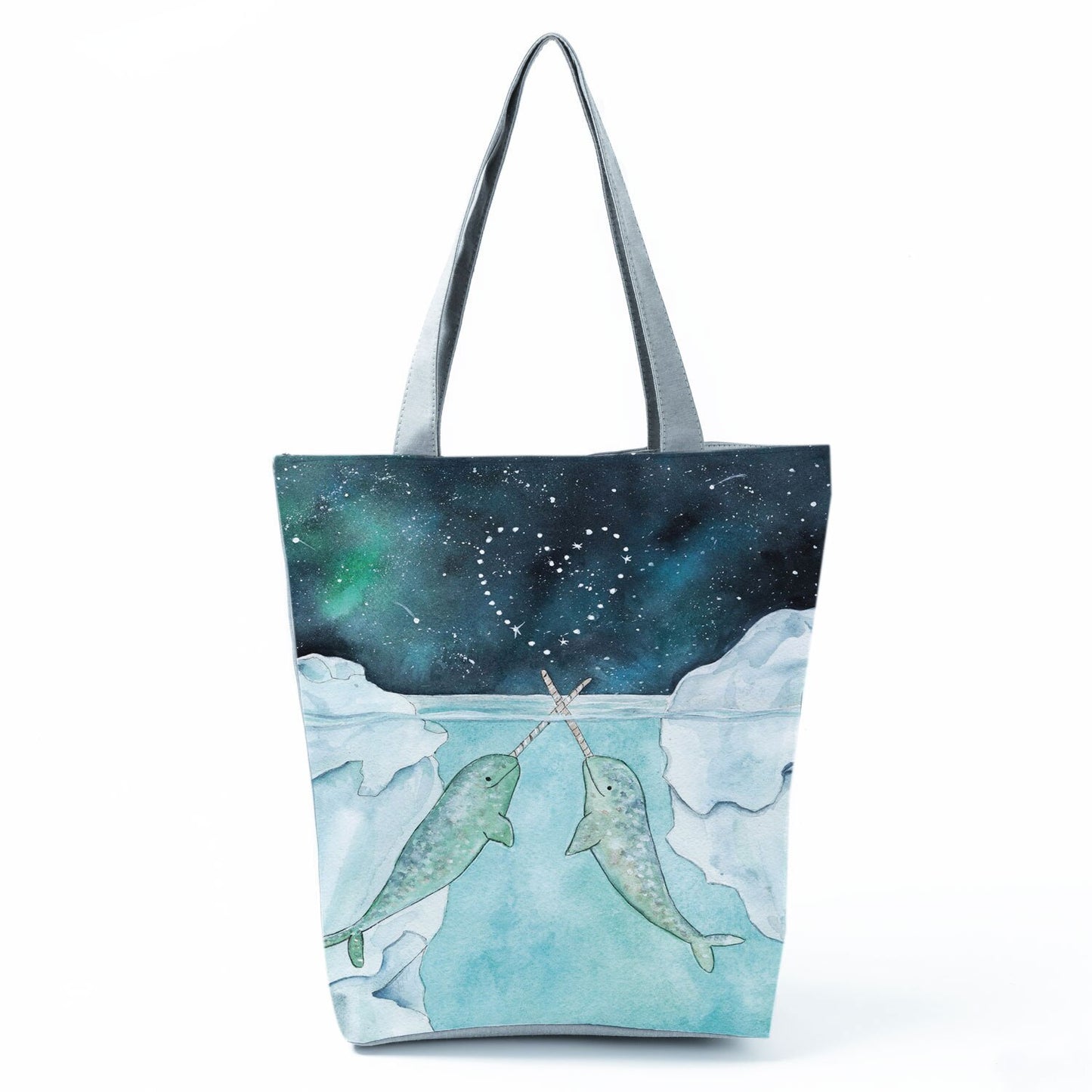 Ocean Shell Print Tote Bag Shoulder Bag Practical Casual Tote Foldable Reusable Shopping Bags High Capacity Portable Beach Bag