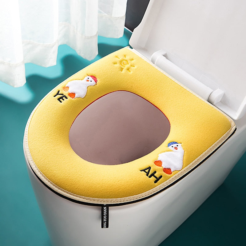 Toilet Cover Plush Seat Cover Models Waterproof Universal Model Toilet Ring Washable Zipper Bathroom Mat Decorative Toilet Seat