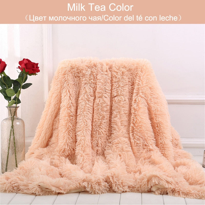 Shaggy Throw Blanket Soft Long Plush Bed Cover Blanket Fluffy Faux Fur Bedspread Blankets for Beds Couch Sofa