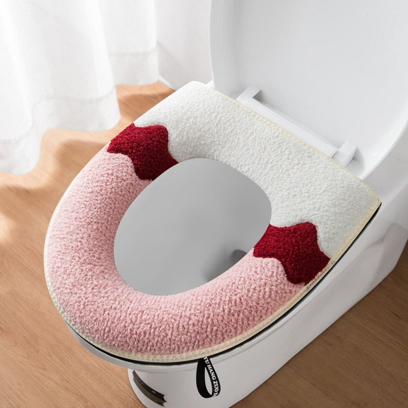 Toilet Cover Plush Seat Cover Models Waterproof Universal Model Toilet Ring Washable Zipper Bathroom Mat Decorative Toilet Seat