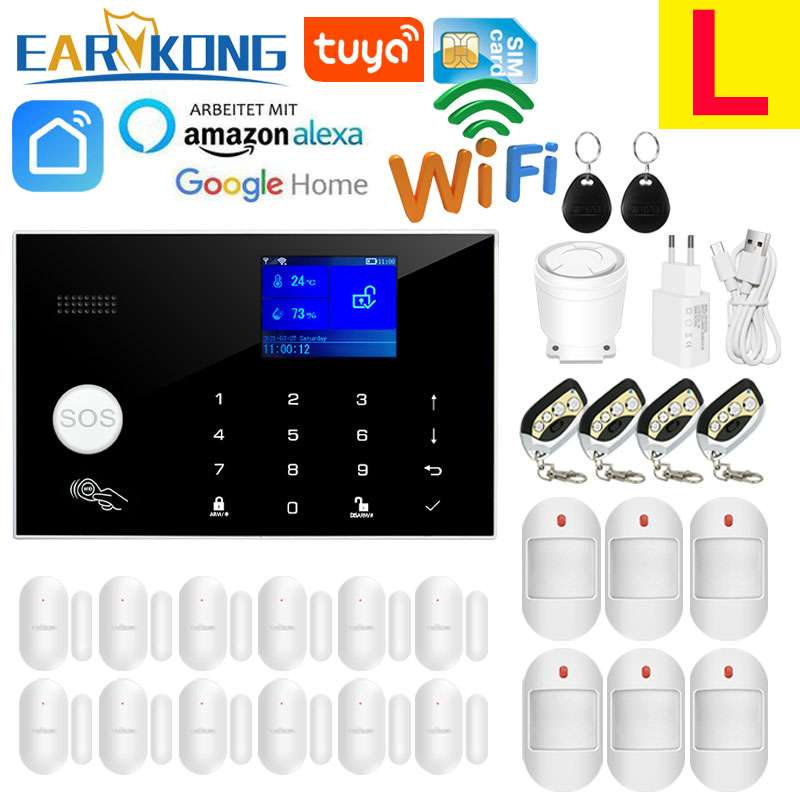 Wifi GSM Alarm System 433MHz Home Burglar Security Alarm Wireless Wired Detector RFID Touch Keyboard Temperature Humidity Alexa