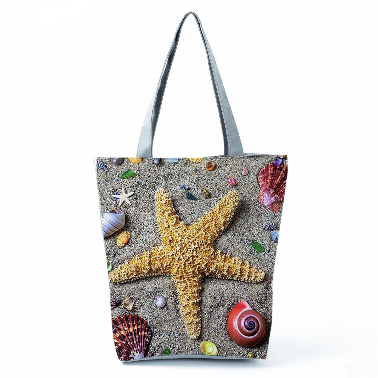 Ocean Shell Print Tote Bag Shoulder Bag Practical Casual Tote Foldable Reusable Shopping Bags High Capacity Portable Beach Bag