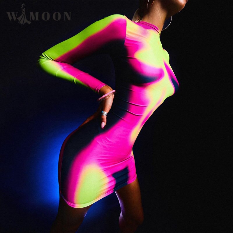 3D Naked Body Printed Unique Bodycon Dress Sexy Fashion Club Outfits for Women 2023 Spring Party Long Sleeve Mini Dresses