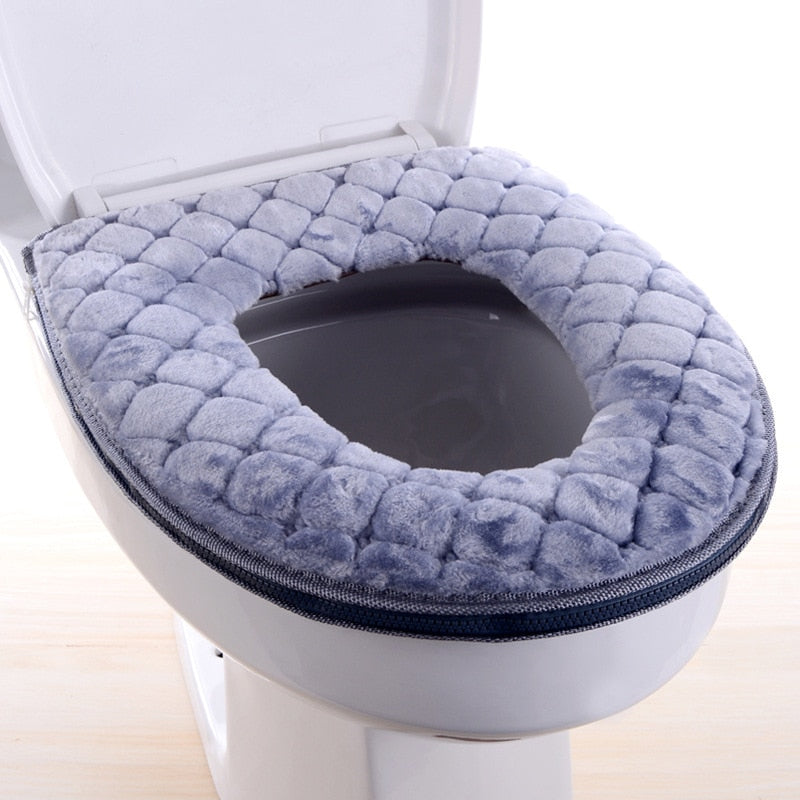 Toilet Cover Plush Seat Cover Models Waterproof Universal Model Toilet Ring Washable Zipper Bathroom Mat Decorative Toilet Seat