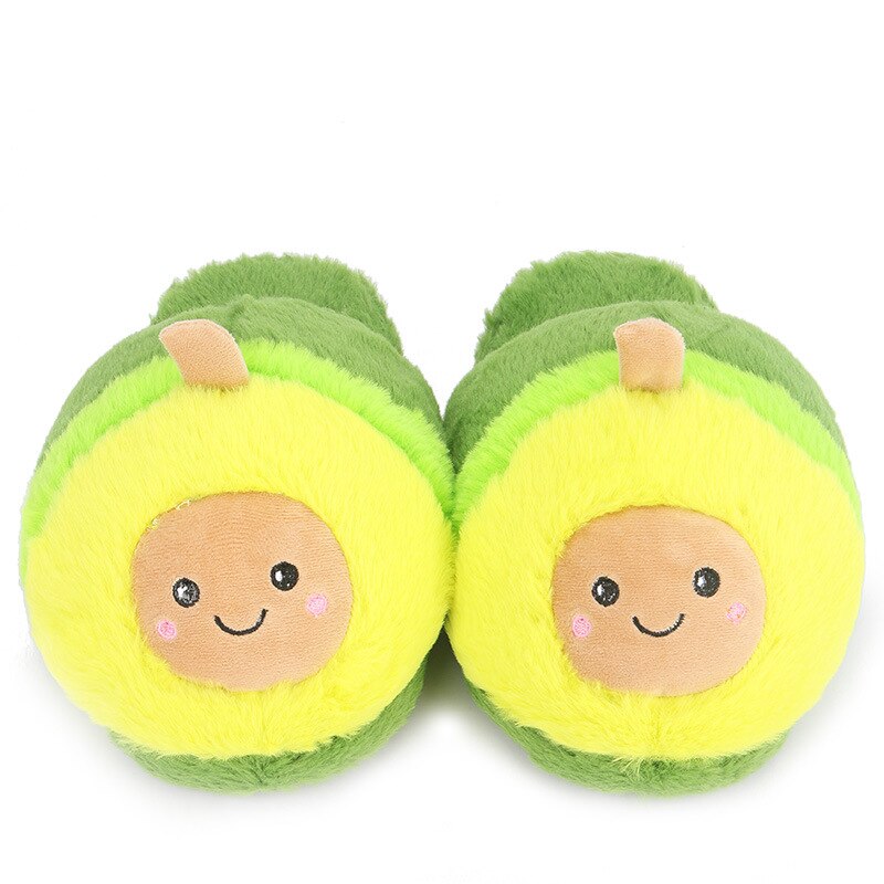 Winter House Women Fur Slippers Cute Cartoon Avocado Design Green Bedroom Ladies Plush Shoes Indoor Girls Warm Slippers