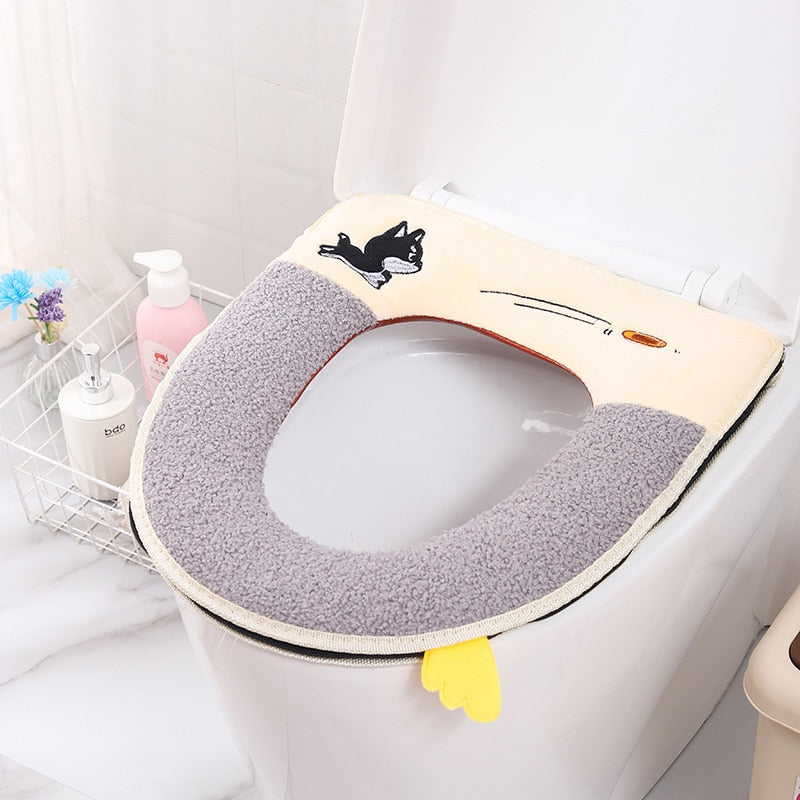 Toilet Cover Plush Seat Cover Models Waterproof Universal Model Toilet Ring Washable Zipper Bathroom Mat Decorative Toilet Seat