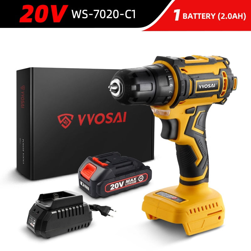 VVOSAI 20V Brushless Electric Drill 50NM Cordless Screwdriver Lithium-Ion Battery Mini Electric Power Screwdriver MT-Series Tool