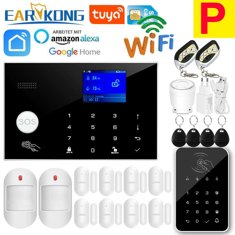 Wifi GSM Alarm System 433MHz Home Burglar Security Alarm Wireless Wired Detector RFID Touch Keyboard Temperature Humidity Alexa