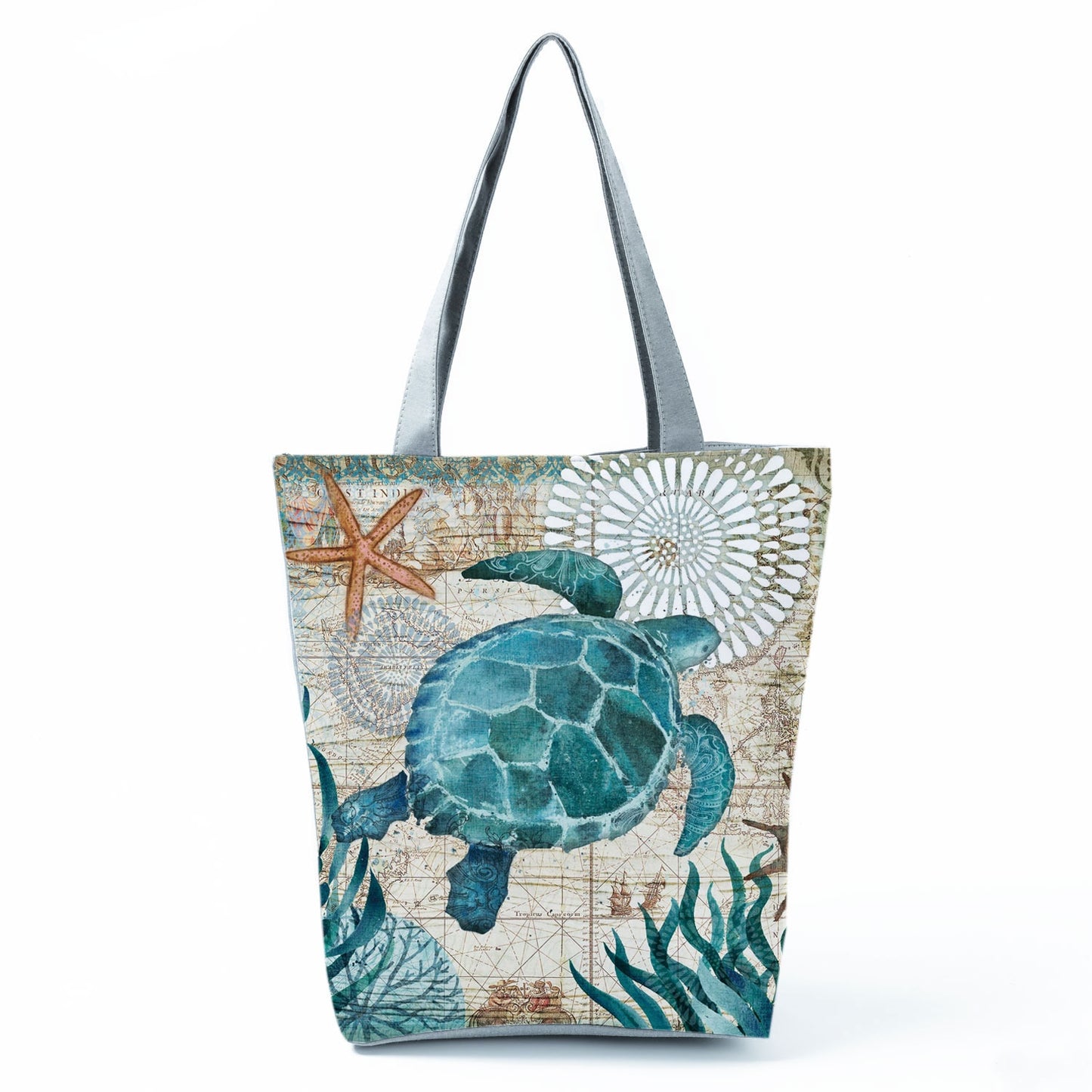 Ocean Shell Print Tote Bag Shoulder Bag Practical Casual Tote Foldable Reusable Shopping Bags High Capacity Portable Beach Bag