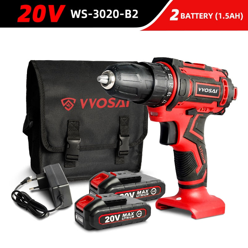 VVOSAI 12V 16V 20V Cordless Drill Electric Screwdriver Mini Wireless Power Driver DC Lithium-Ion Battery 3/8-Inch