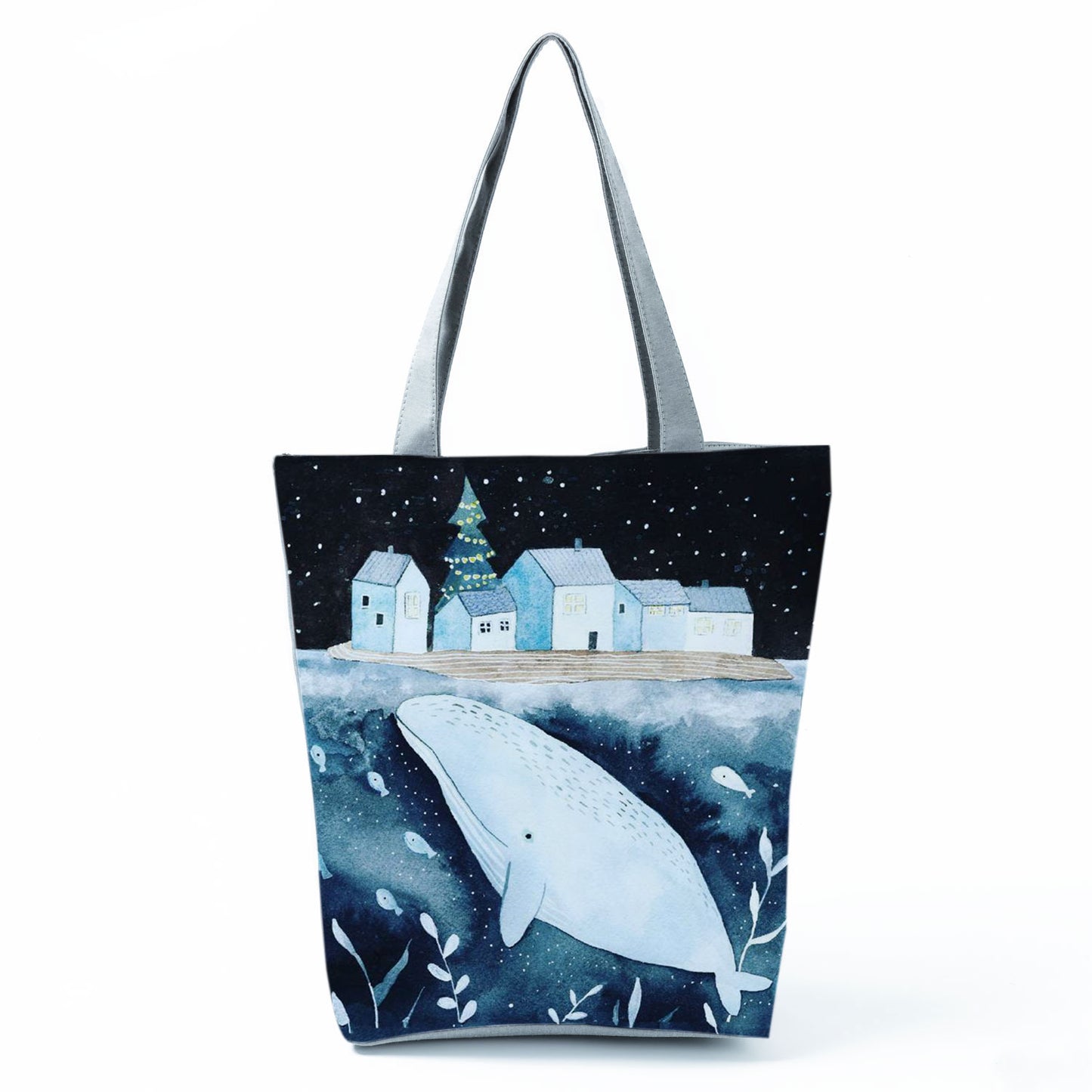 Ocean Shell Print Tote Bag Shoulder Bag Practical Casual Tote Foldable Reusable Shopping Bags High Capacity Portable Beach Bag