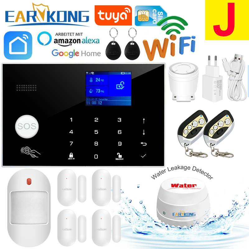 Wifi GSM Alarm System 433MHz Home Burglar Security Alarm Wireless Wired Detector RFID Touch Keyboard Temperature Humidity Alexa