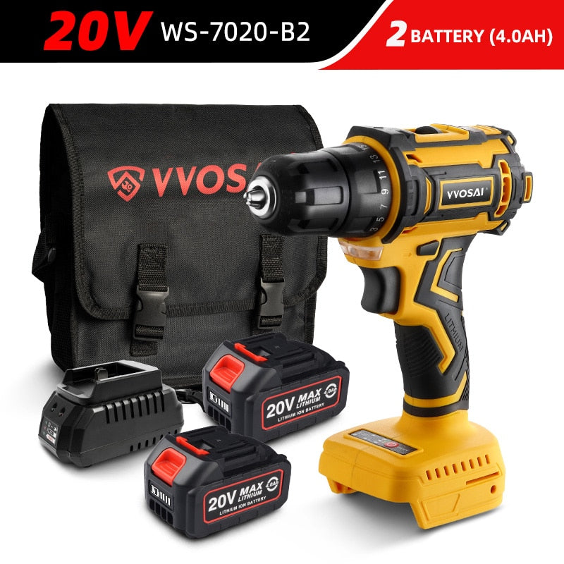 VVOSAI 20V Brushless Electric Drill 50NM Cordless Screwdriver Lithium-Ion Battery Mini Electric Power Screwdriver MT-Series Tool