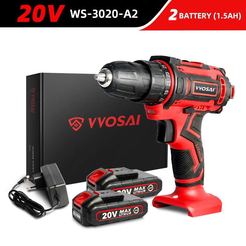 VVOSAI 12V 16V 20V Cordless Drill Electric Screwdriver Mini Wireless Power Driver DC Lithium-Ion Battery 3/8-Inch