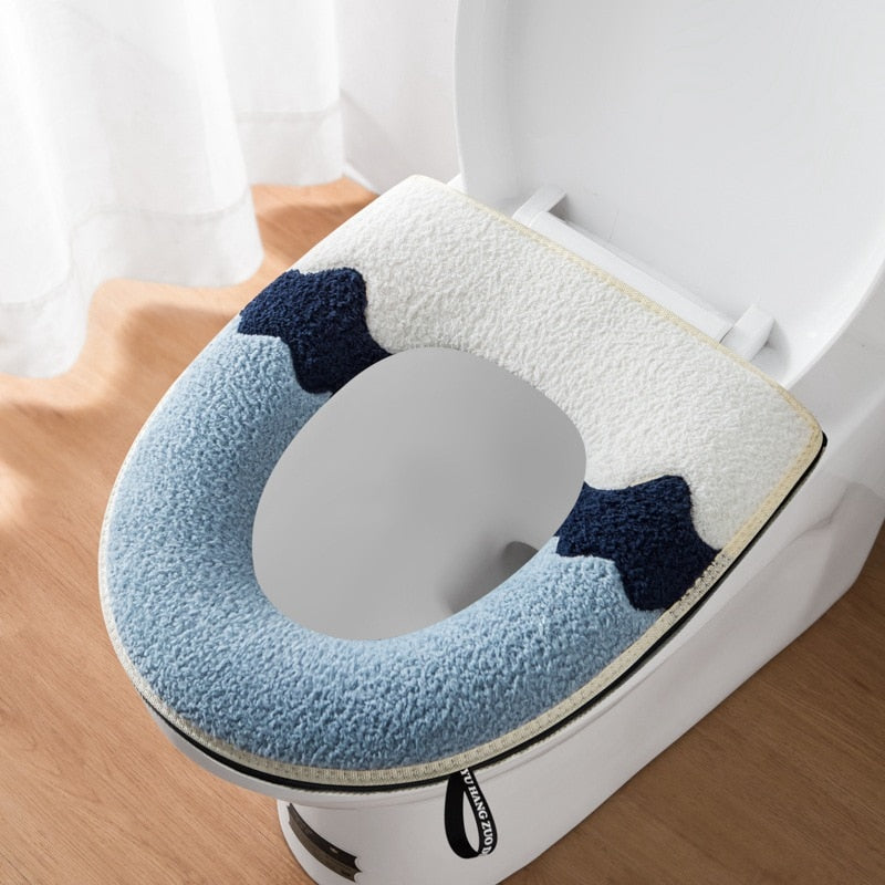 Toilet Cover Plush Seat Cover Models Waterproof Universal Model Toilet Ring Washable Zipper Bathroom Mat Decorative Toilet Seat