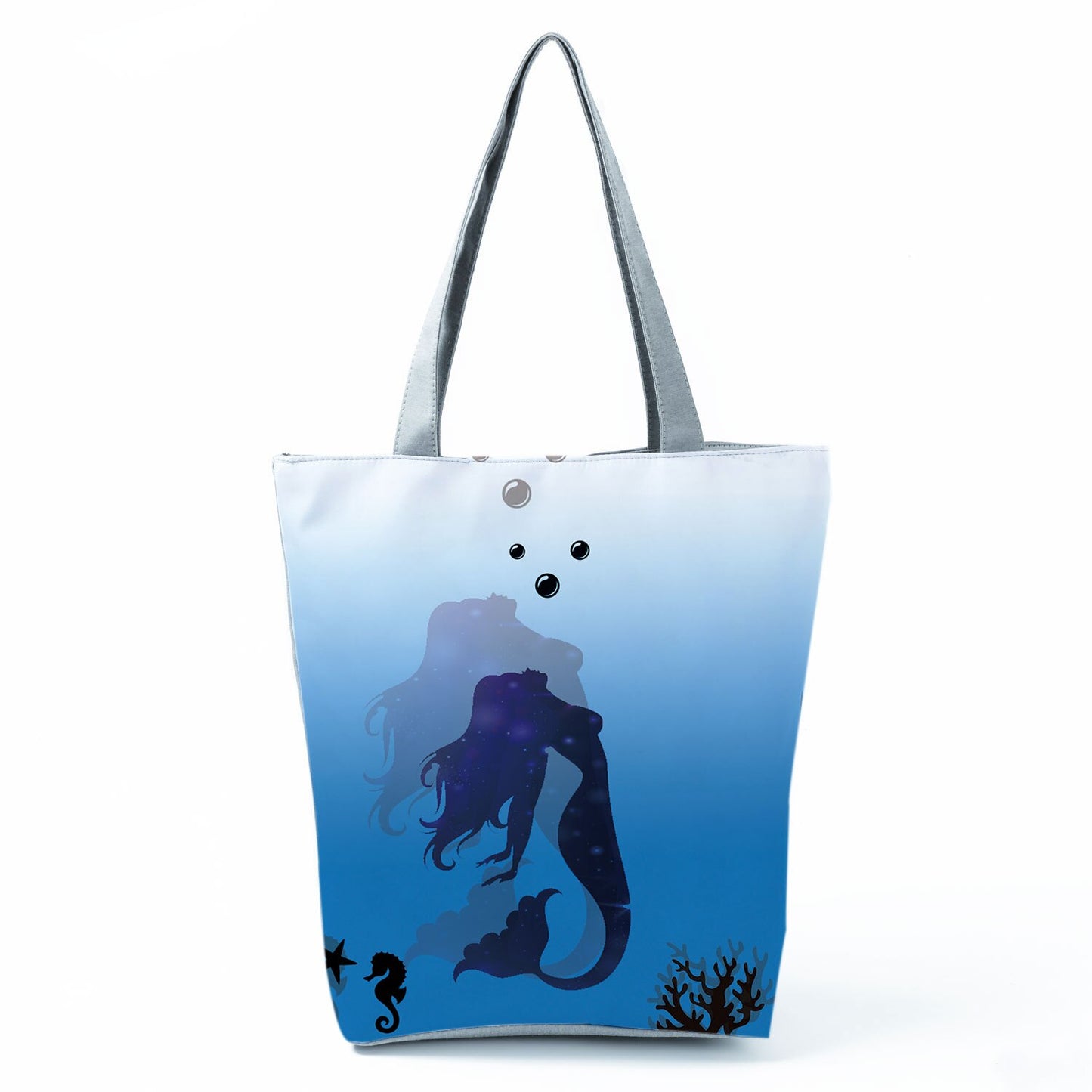 Ocean Shell Print Tote Bag Shoulder Bag Practical Casual Tote Foldable Reusable Shopping Bags High Capacity Portable Beach Bag