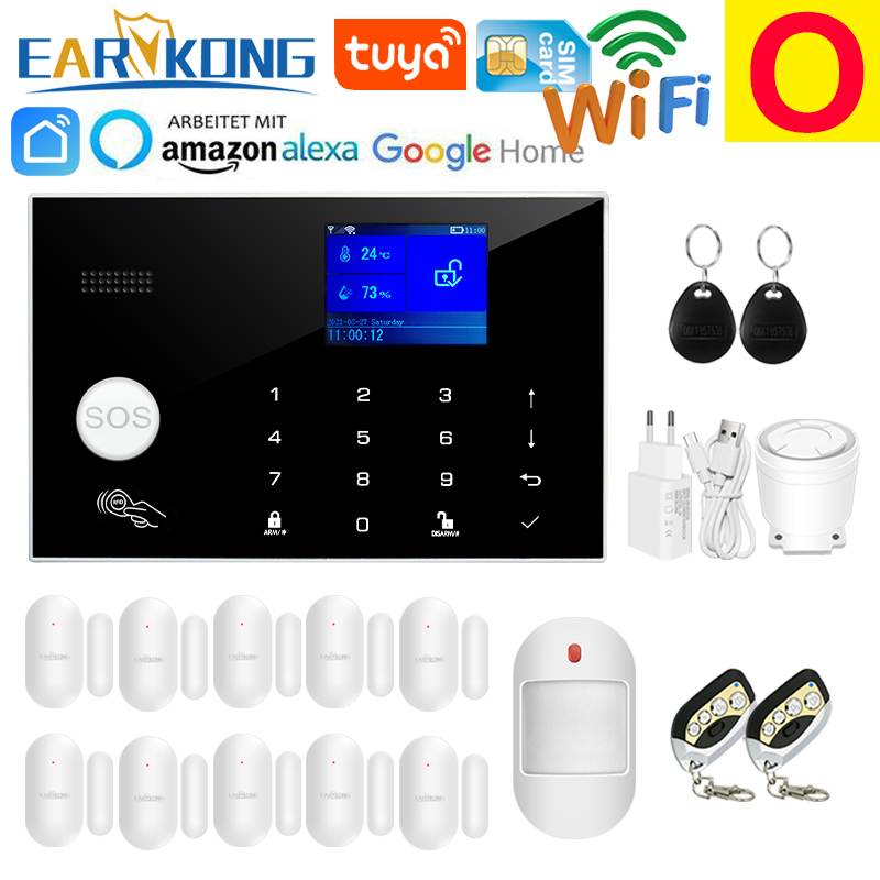 Wifi GSM Alarm System 433MHz Home Burglar Security Alarm Wireless Wired Detector RFID Touch Keyboard Temperature Humidity Alexa