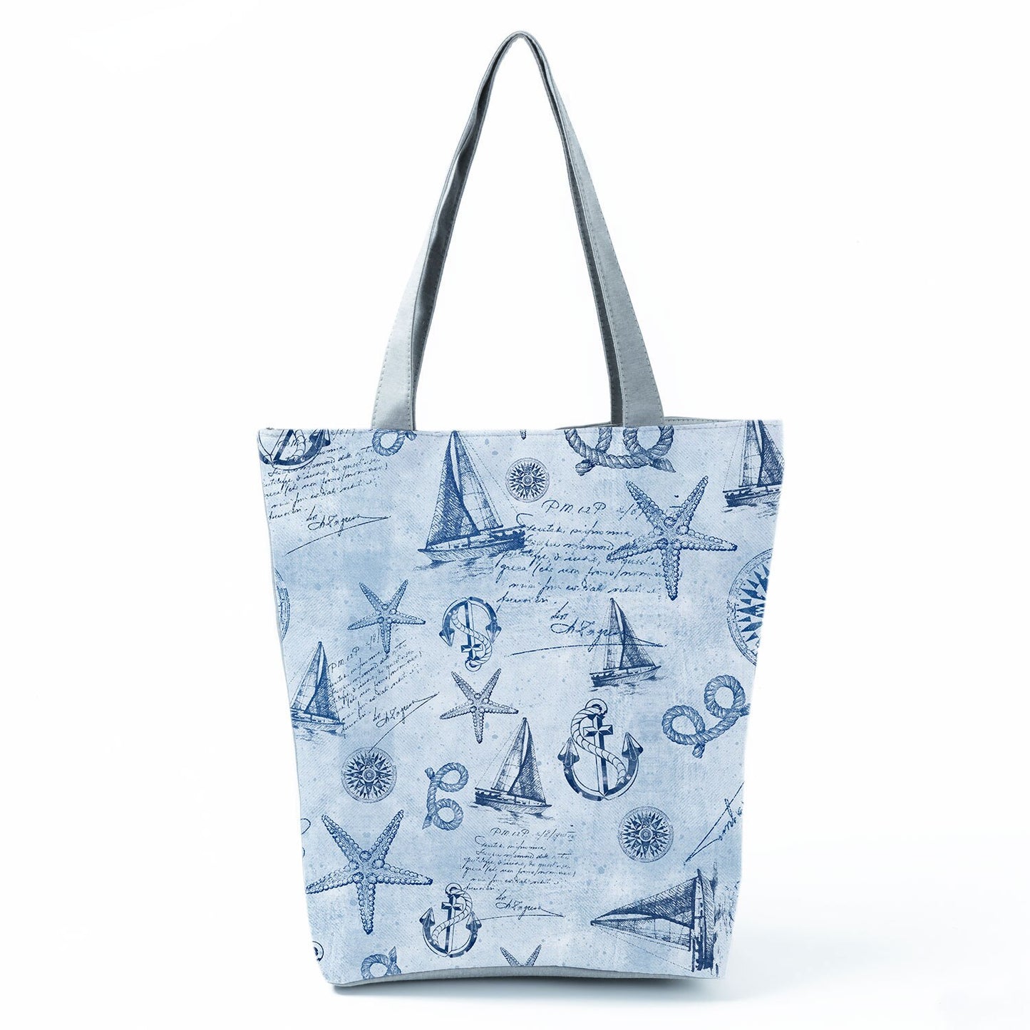 Ocean Shell Print Tote Bag Shoulder Bag Practical Casual Tote Foldable Reusable Shopping Bags High Capacity Portable Beach Bag