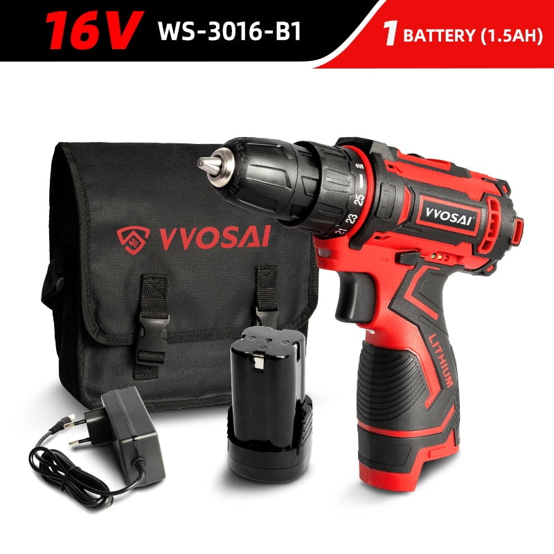 VVOSAI 12V 16V 20V Cordless Drill Electric Screwdriver Mini Wireless Power Driver DC Lithium-Ion Battery 3/8-Inch