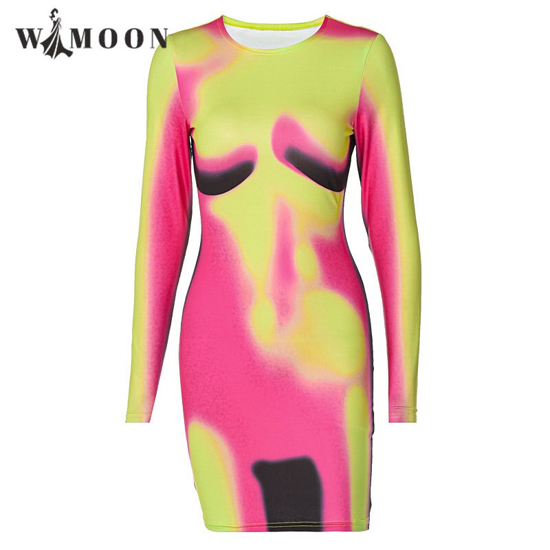 3D Naked Body Printed Unique Bodycon Dress Sexy Fashion Club Outfits for Women 2023 Spring Party Long Sleeve Mini Dresses