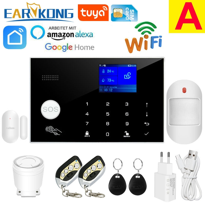 Wifi GSM Alarm System 433MHz Home Burglar Security Alarm Wireless Wired Detector RFID Touch Keyboard Temperature Humidity Alexa