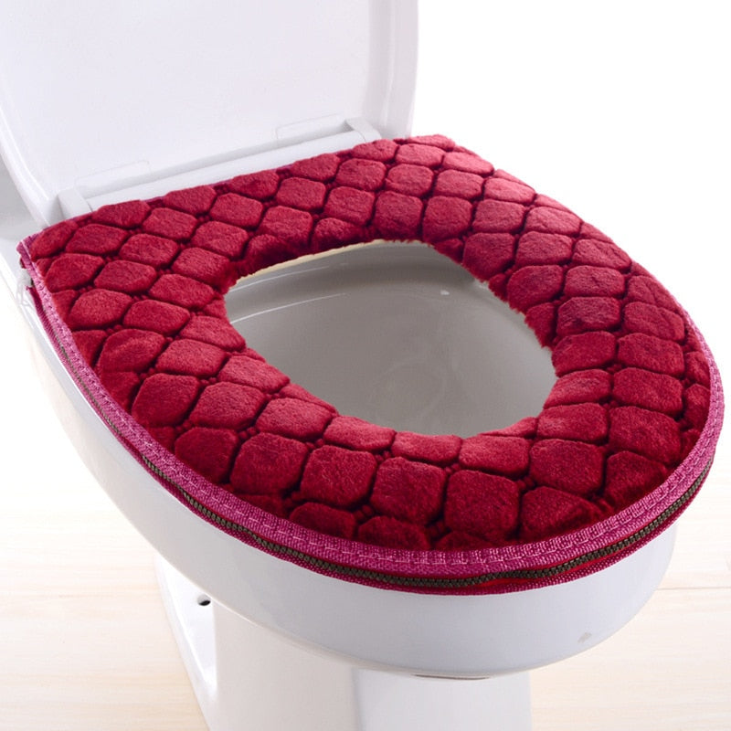 Toilet Cover Plush Seat Cover Models Waterproof Universal Model Toilet Ring Washable Zipper Bathroom Mat Decorative Toilet Seat