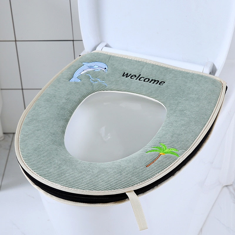 Toilet Cover Plush Seat Cover Models Waterproof Universal Model Toilet Ring Washable Zipper Bathroom Mat Decorative Toilet Seat