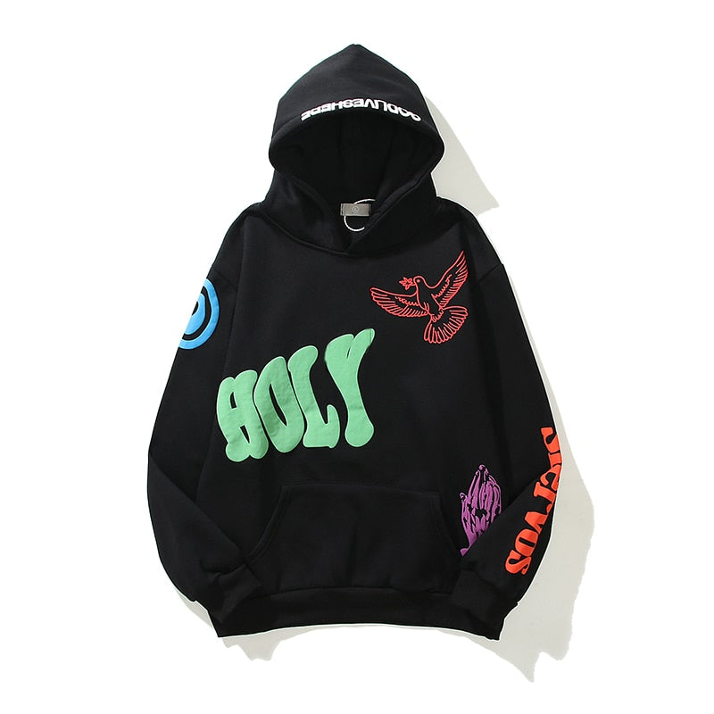 Graffiti Letter Foam Plus Velvet Kanye Sweatshirts Men's Oversized Fleece Stranger Things Hooded Hoodie Unisex Pullover Hoody