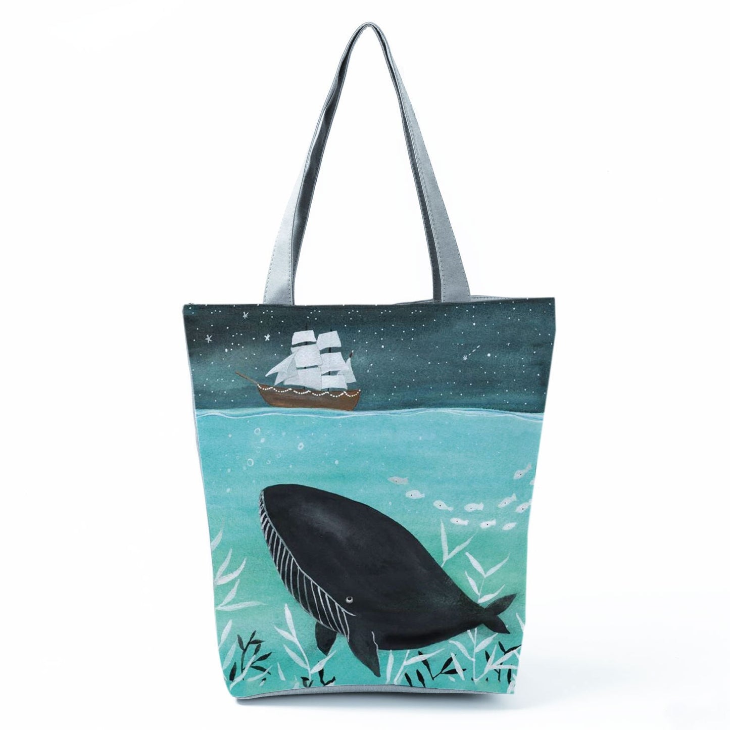 Ocean Shell Print Tote Bag Shoulder Bag Practical Casual Tote Foldable Reusable Shopping Bags High Capacity Portable Beach Bag