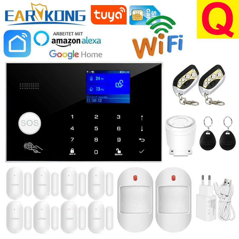 Wifi GSM Alarm System 433MHz Home Burglar Security Alarm Wireless Wired Detector RFID Touch Keyboard Temperature Humidity Alexa