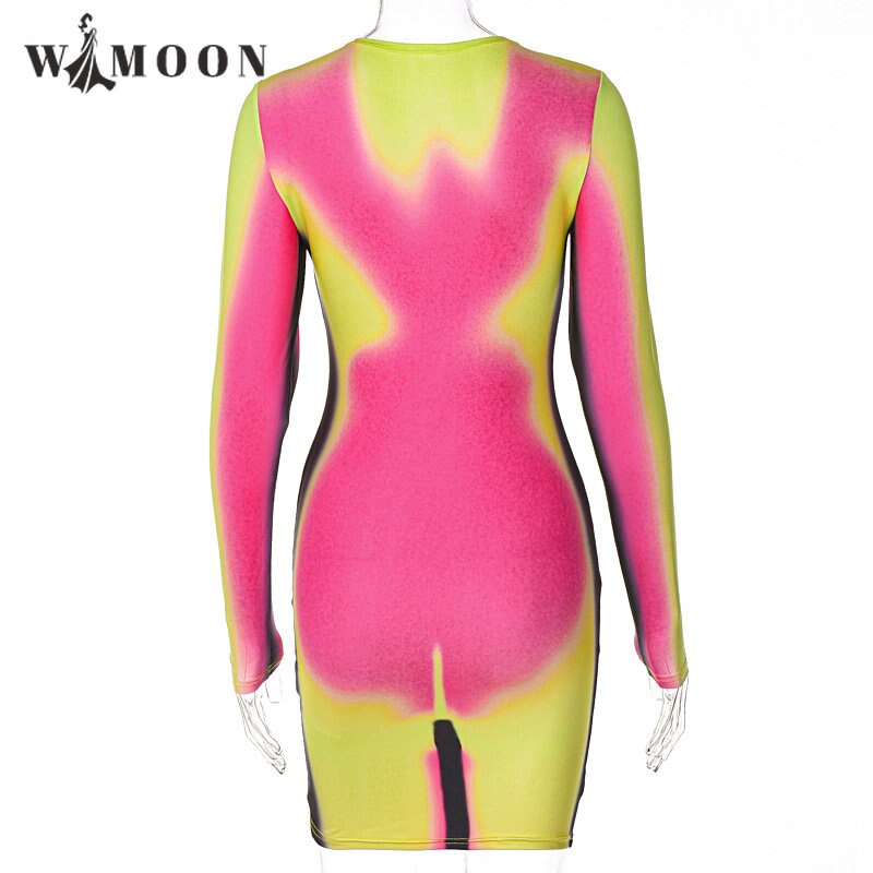 3D Naked Body Printed Unique Bodycon Dress Sexy Fashion Club Outfits for Women 2023 Spring Party Long Sleeve Mini Dresses