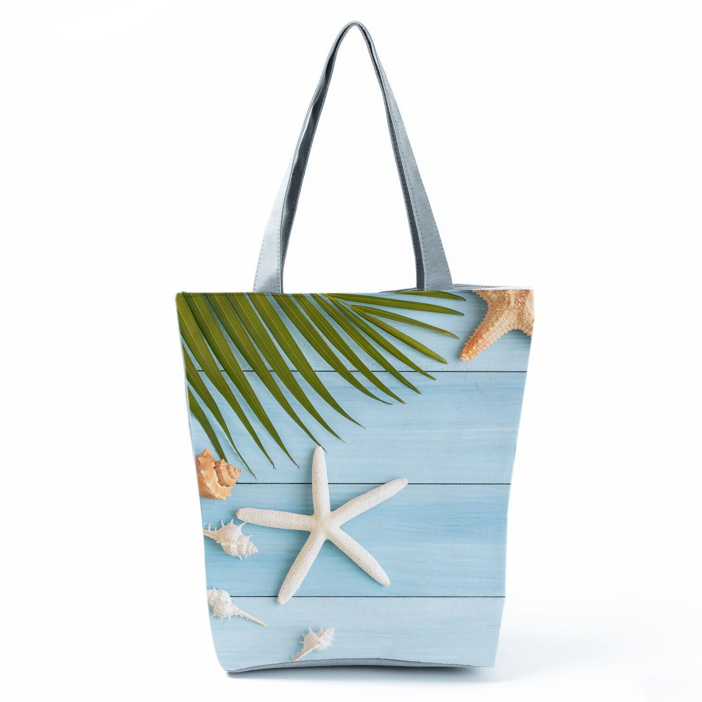 Ocean Shell Print Tote Bag Shoulder Bag Practical Casual Tote Foldable Reusable Shopping Bags High Capacity Portable Beach Bag